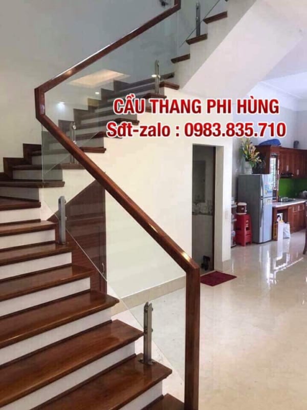 1000+ mẫu cầu thang kính cường lực tay vịn gỗ tại Hà Nội