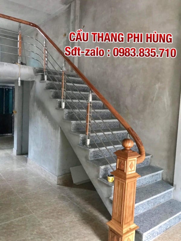 Báo giá cầu thang inox tay vịn gỗ