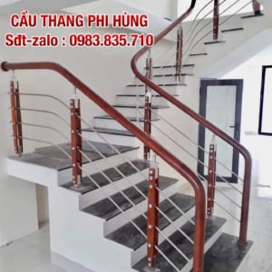 Cầu thang inox, cầu thang inox đẹp tay vịn gỗ Cầu thang inox, cầu thang inox đẹp tay vịn gỗ