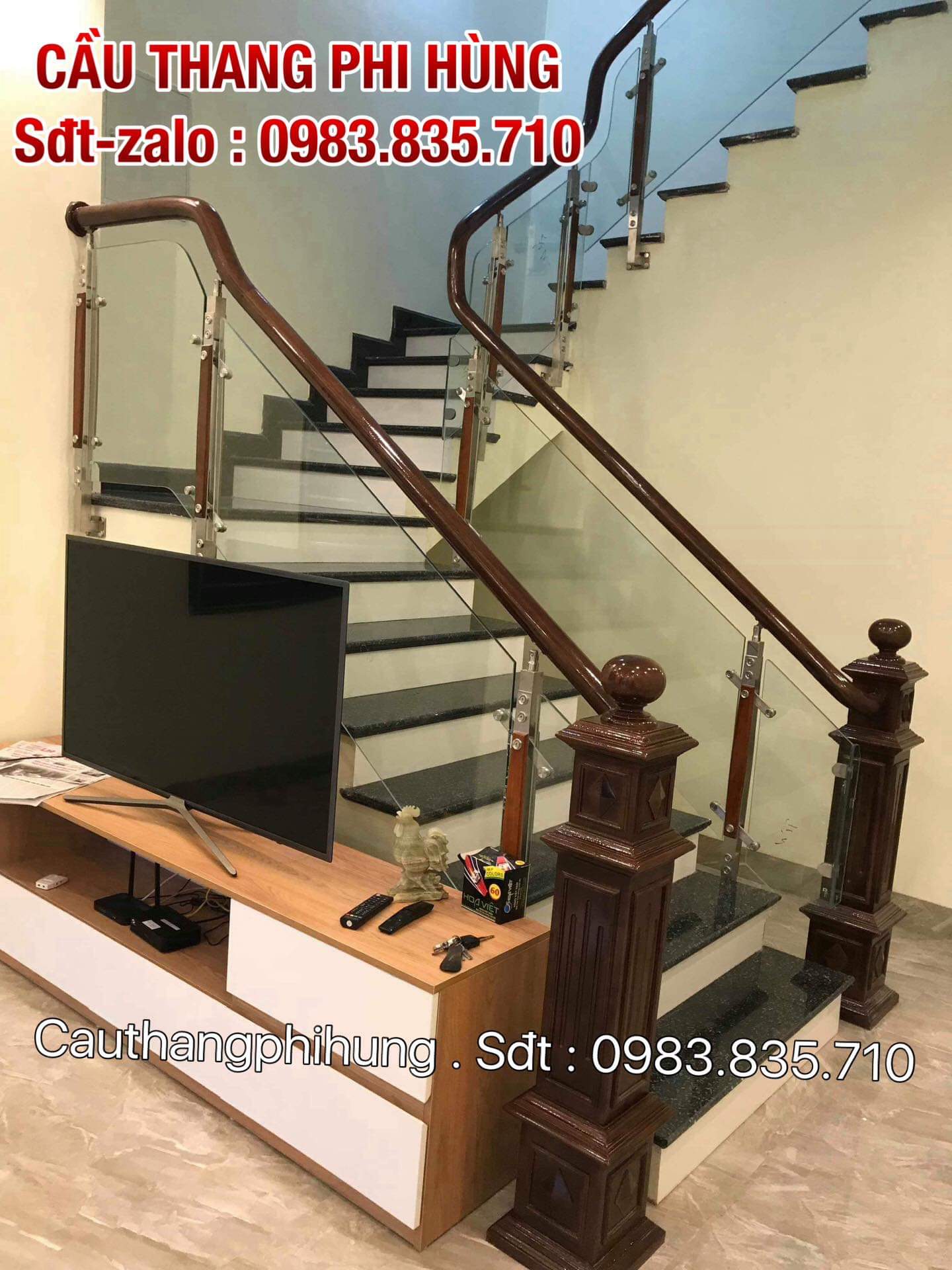 Cầu thang lan can kính tại Hà Nội, cầu thang kính, cầu thang kính ...