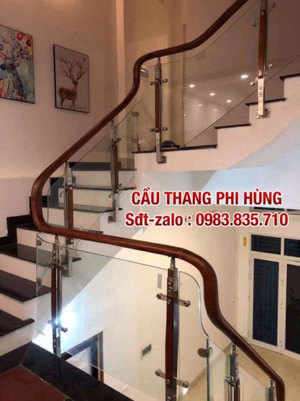 Mẫu cầu thang gỗ kính đẹp, Mẫu cầu thang kính đẹp hiện đại