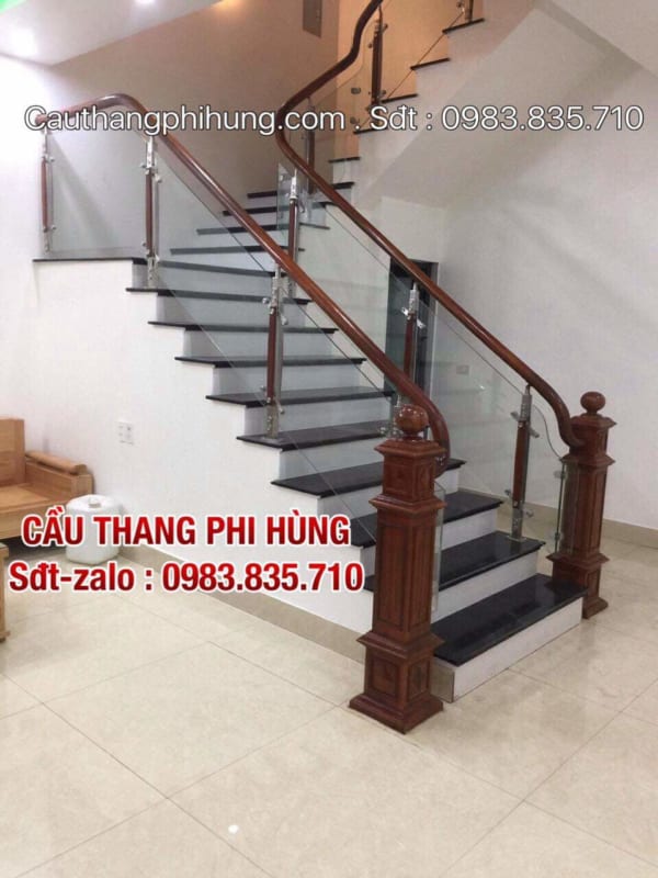 Cầu thang gỗ kính đẹp, Cầu thang kính lan can kính đẹp nhất Hà Nội