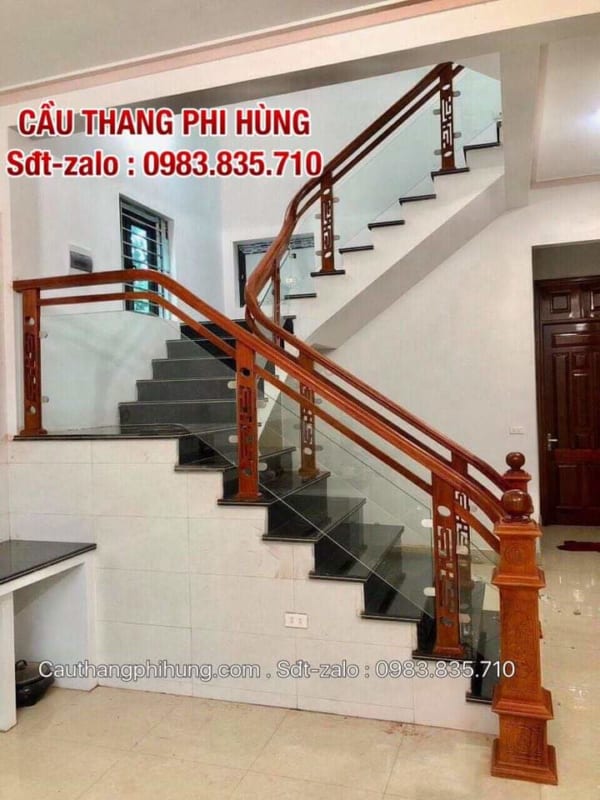 Cầu thang lan can kính tại Hà Nội, Cầu thang kính gỗ đẹp