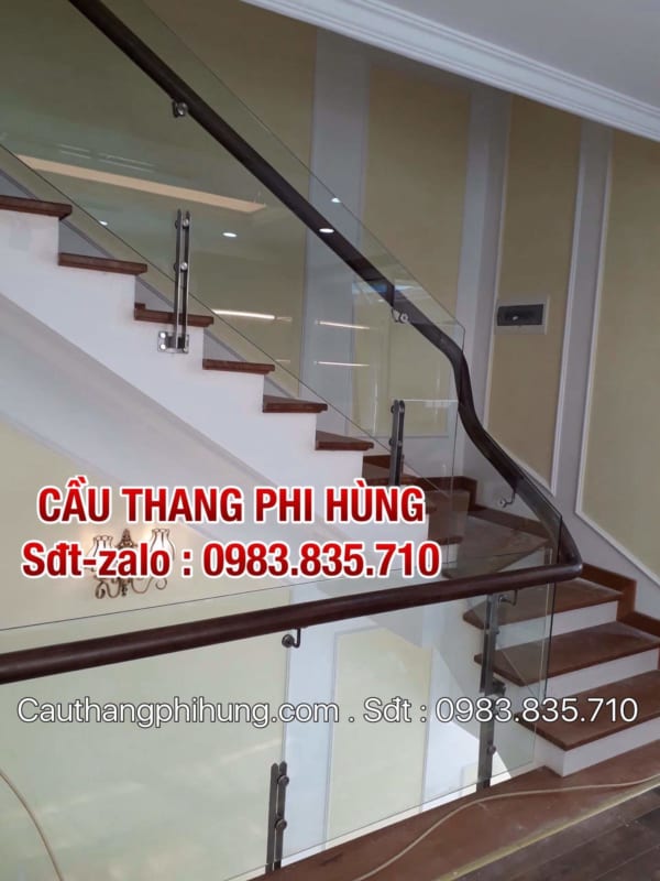 Cầu thang kính gỗ đẹp tại Hà Nội, Cầu thang kính lan can kính cường lực hiện đại, chuyên nghiệp