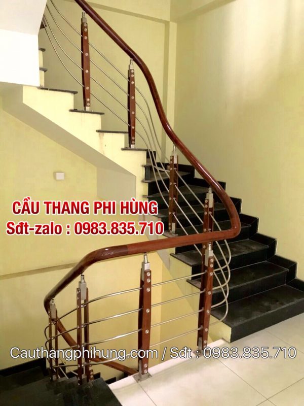 Lan can cầu thang inox đẹp, Lan can cầu thang inox tay vịn gỗ, Lan can cầu thang inox tay vịn nhựa