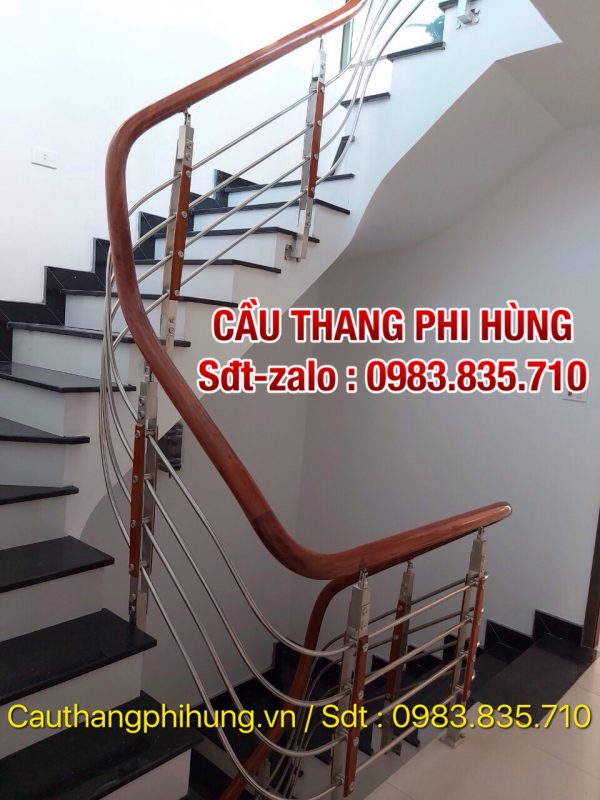 Cầu thang gỗ inox đẹp