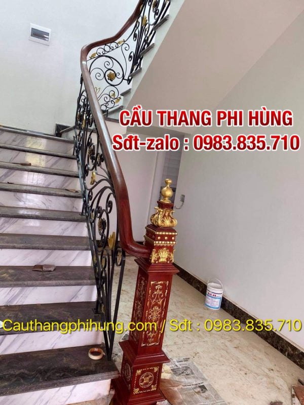 1000 mẫu cầu thang lan can sắt nghệ thuật tay vịn gỗ tại Hà Nội