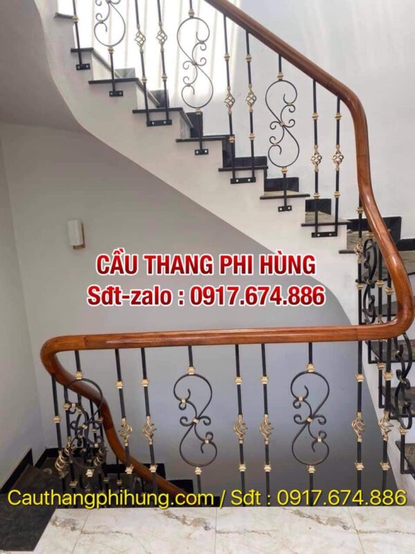 Cầu Thang Lan Can Sắt Nghệ Thuật Đẹp . Mẫu Cầu Thang Sắt Tay Vịn Gỗ