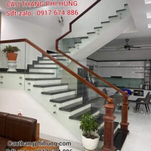 Cầu Thang Gỗ Kính Đẹp Hiện Đại. Tay Vịn Cầu Thang Kính Đẹp